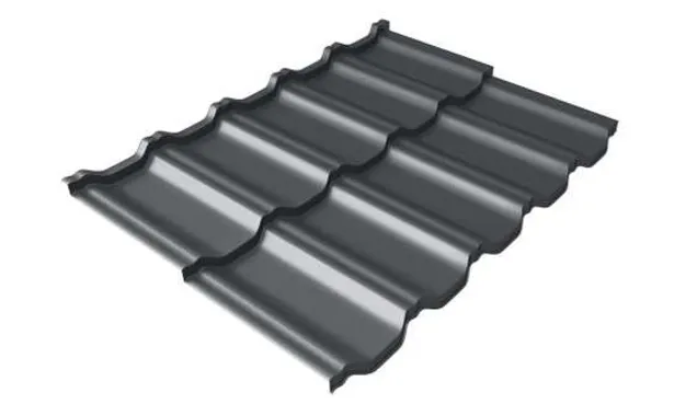 Металлочерепица Grand Line Kvinta Uno 0,5 Quarzit lite RAL 7024 Мокрый асфальт