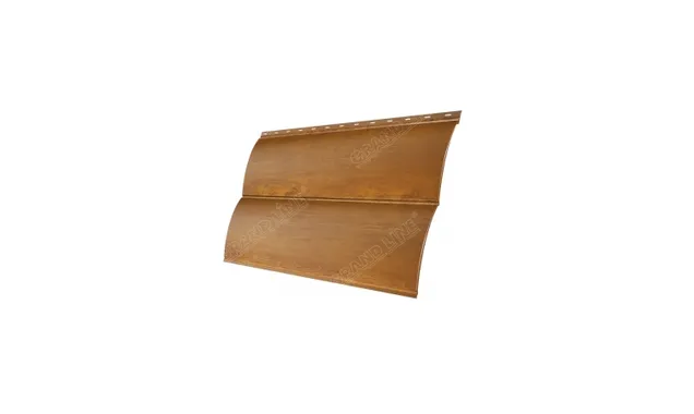 Металлический сайдинг Grand Line Сталь Блок-хаус 0.45 мм Print Twincolor с пленкой Golden Wood