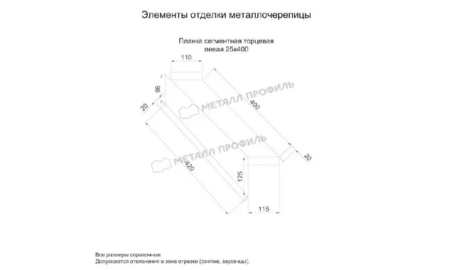 Планка сегментная торцевая левая 400 мм (VALORI-20-Violet-0.5)