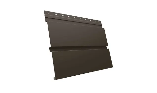 Металлический сайдинг Grand Line Квадро брус 0.5 мм GreenCoat Pural BT с пленкой RR 32 темно-коричневый (RAL 8019 серо-коричневый)