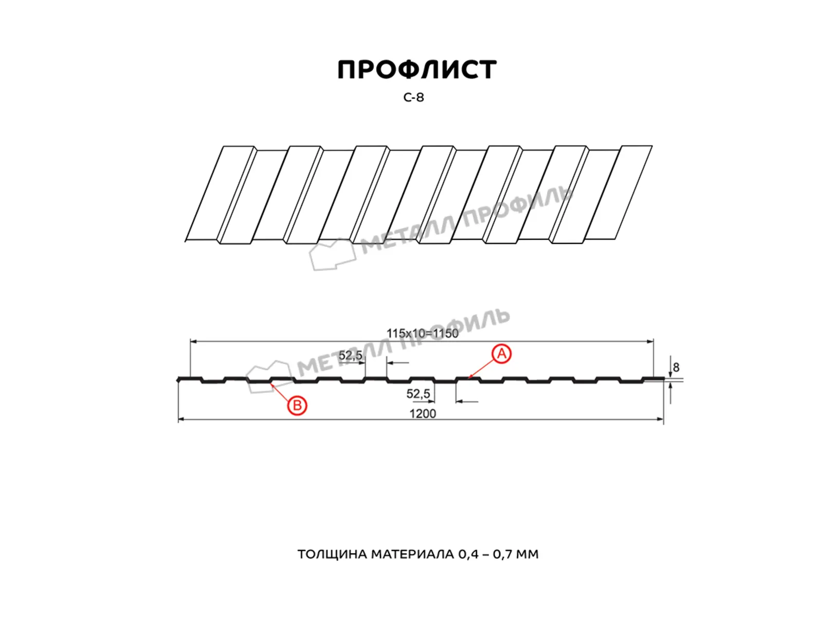 Профлист Металл Профиль C8 0.5 ECOSTEEL® Кирпич A